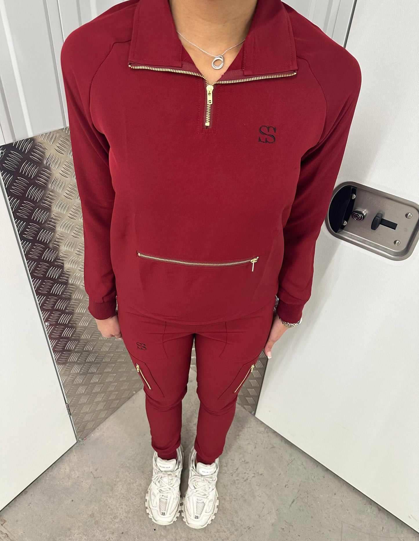 Burgundy Long Sleeve Scrub Set - Swankysets