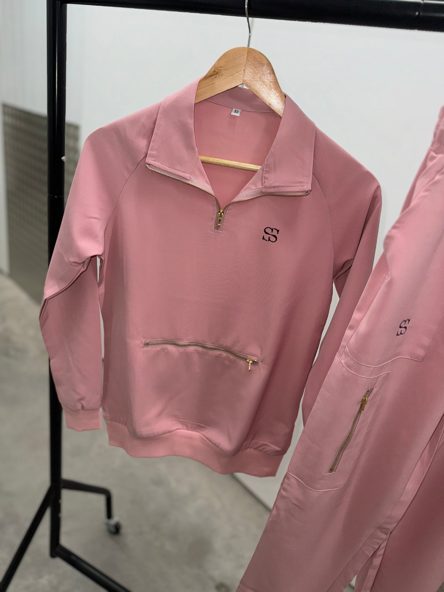 Pink Long Sleeved Scrub Set