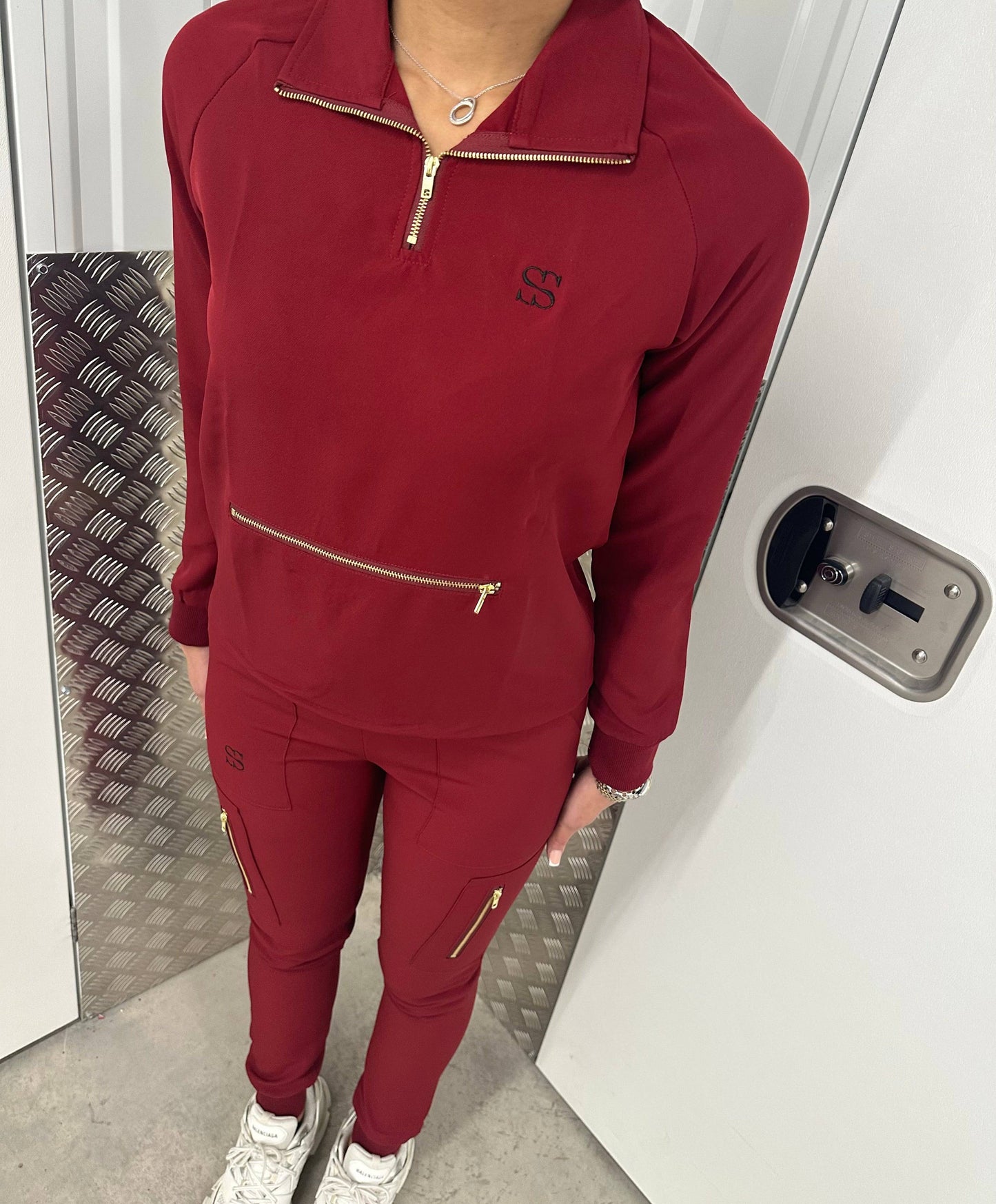 Burgundy Long Sleeve Scrub Set - Swankysets
