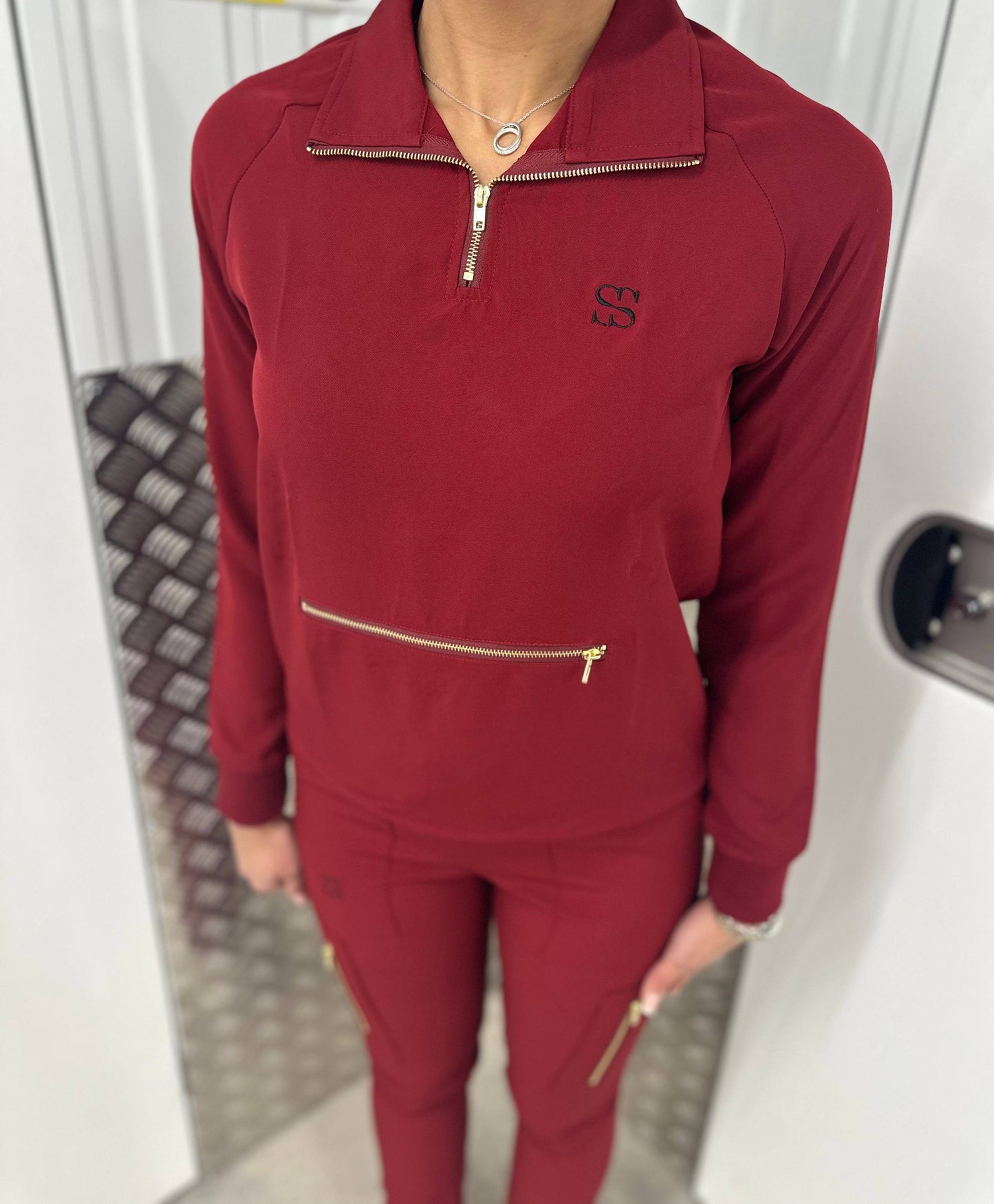 Burgundy Long Sleeve Scrub Set - Swankysets
