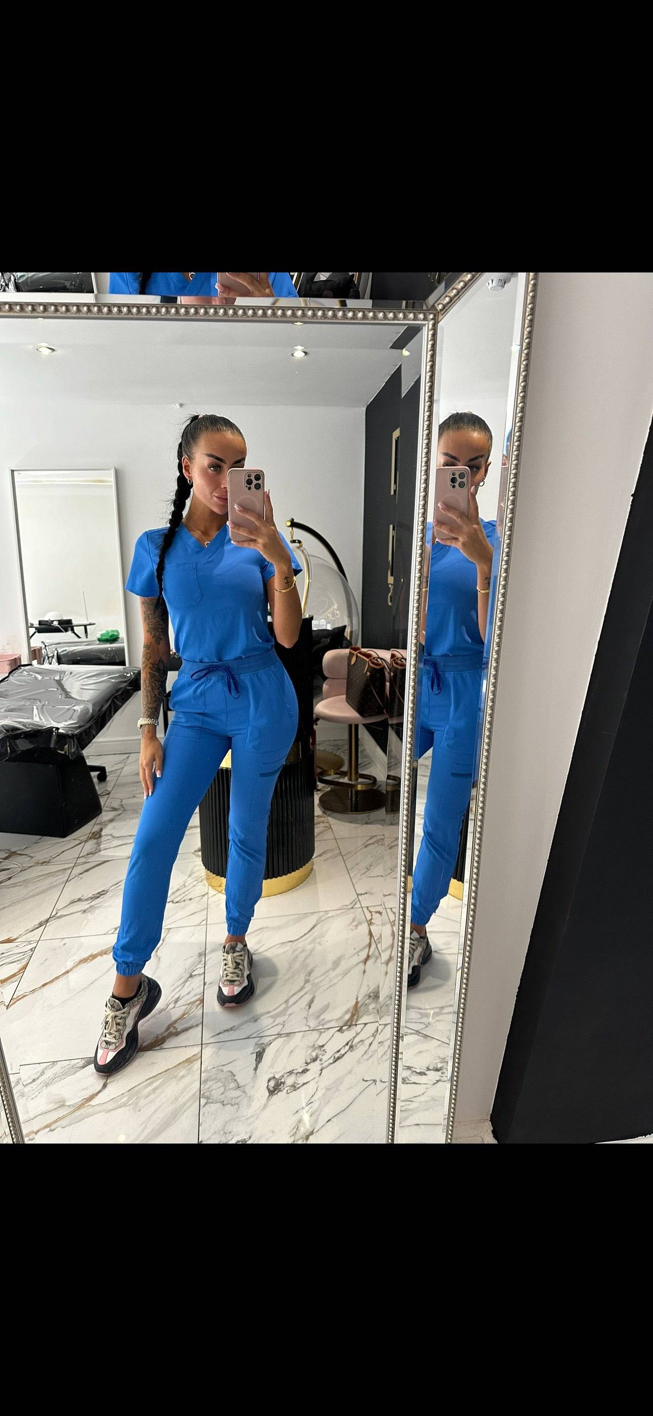 Blue V Neck Set