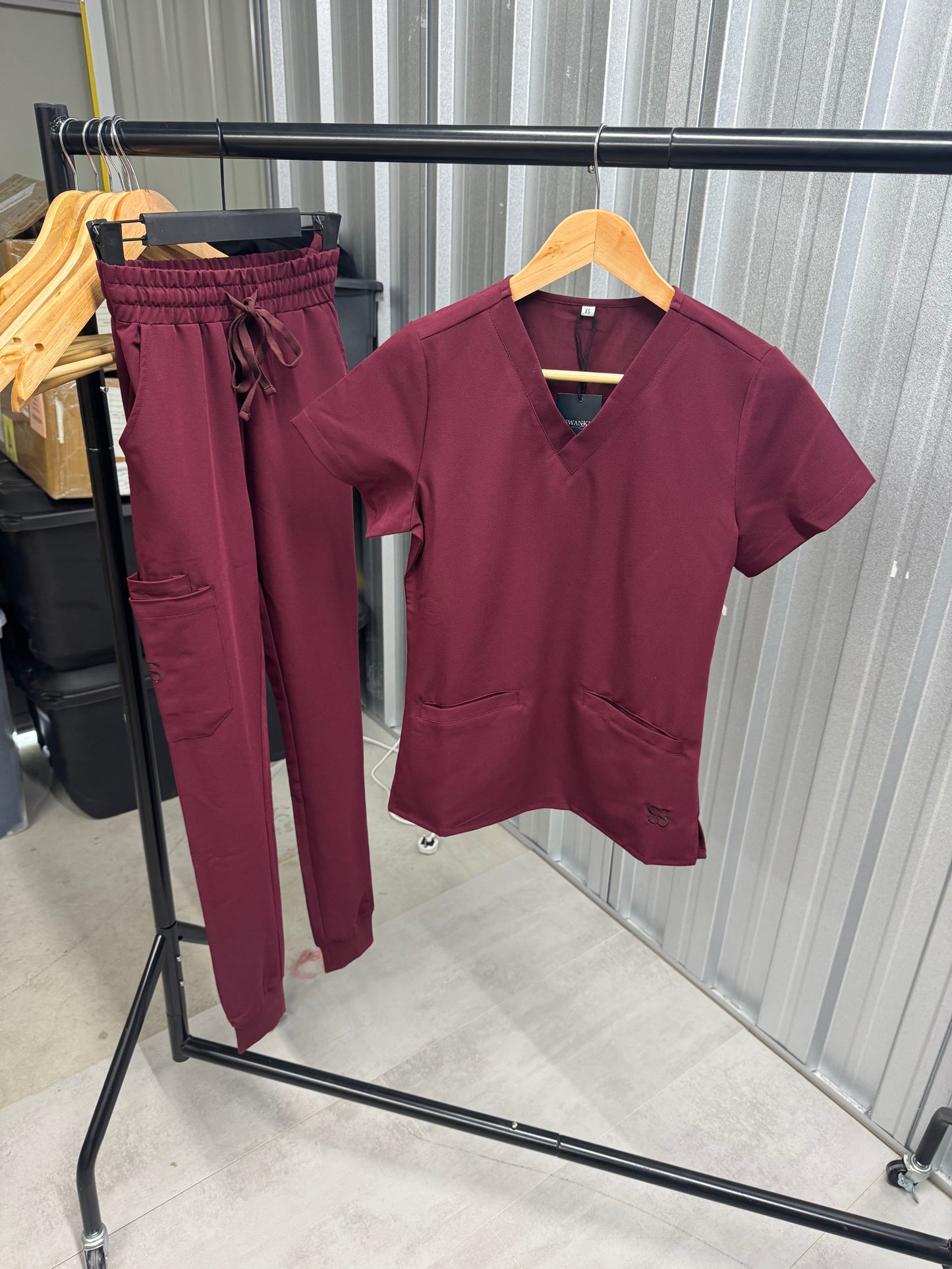 Burgundy V neck bottoms