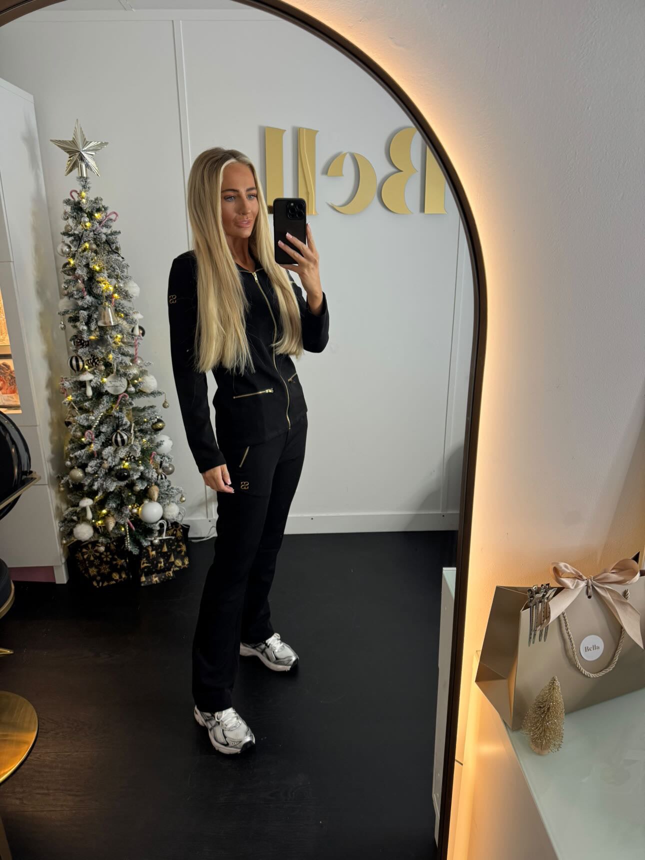 Black flared open leg pants