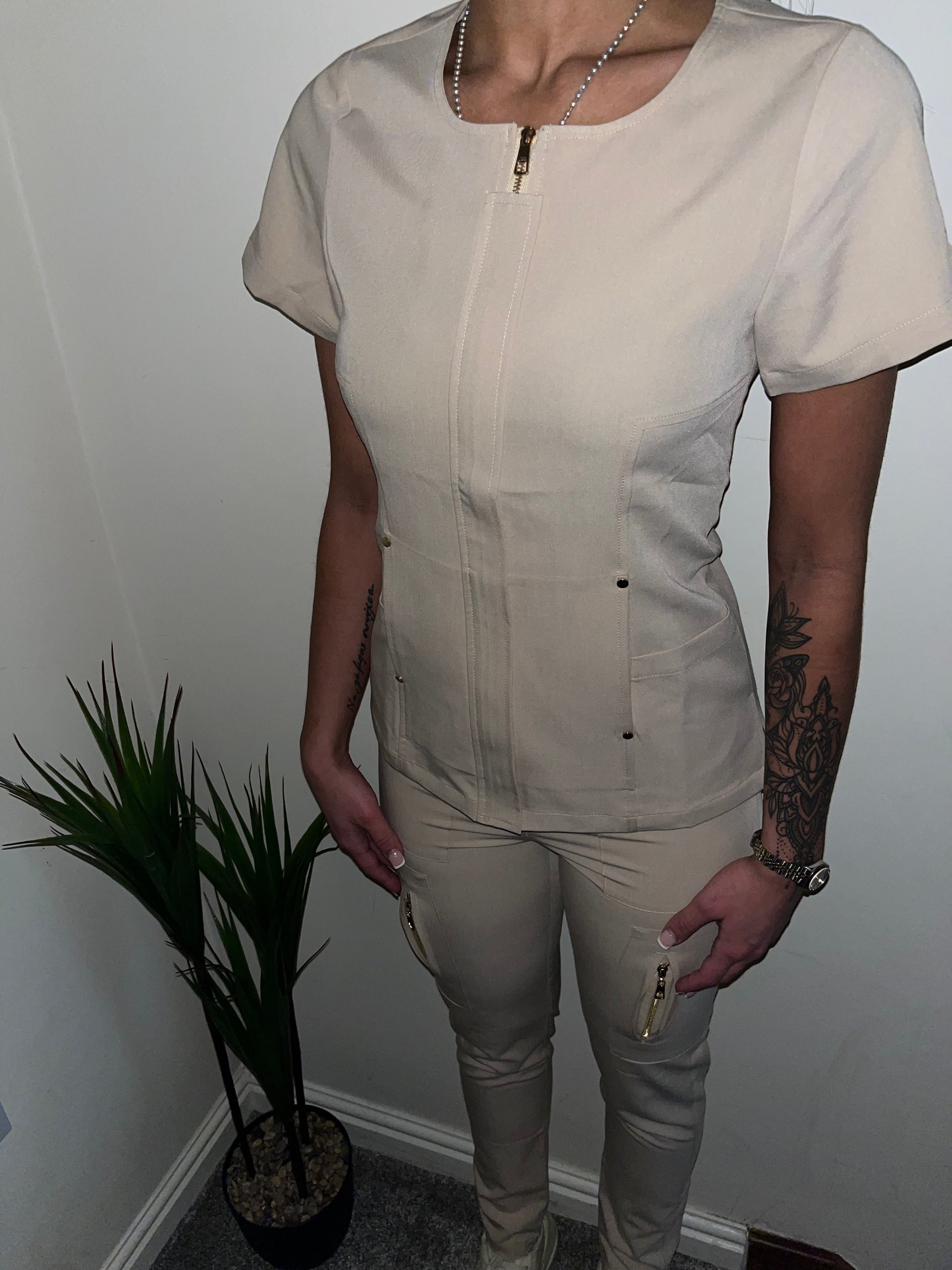 Beige Luxury Salon Uniform Tops - [Swanky sets