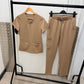 Almond brown V neck set open leg