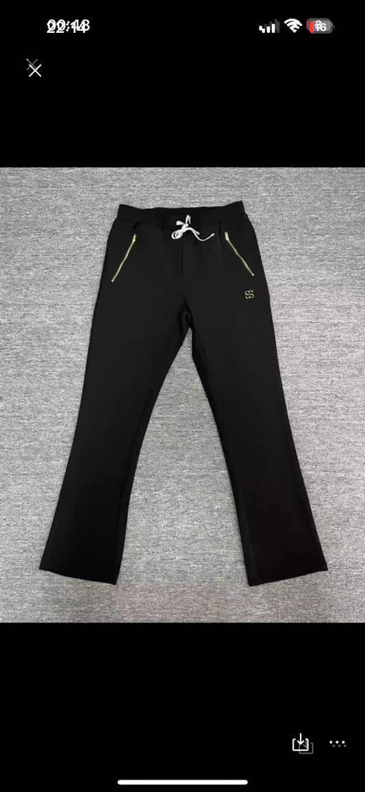 Black flared open leg pants